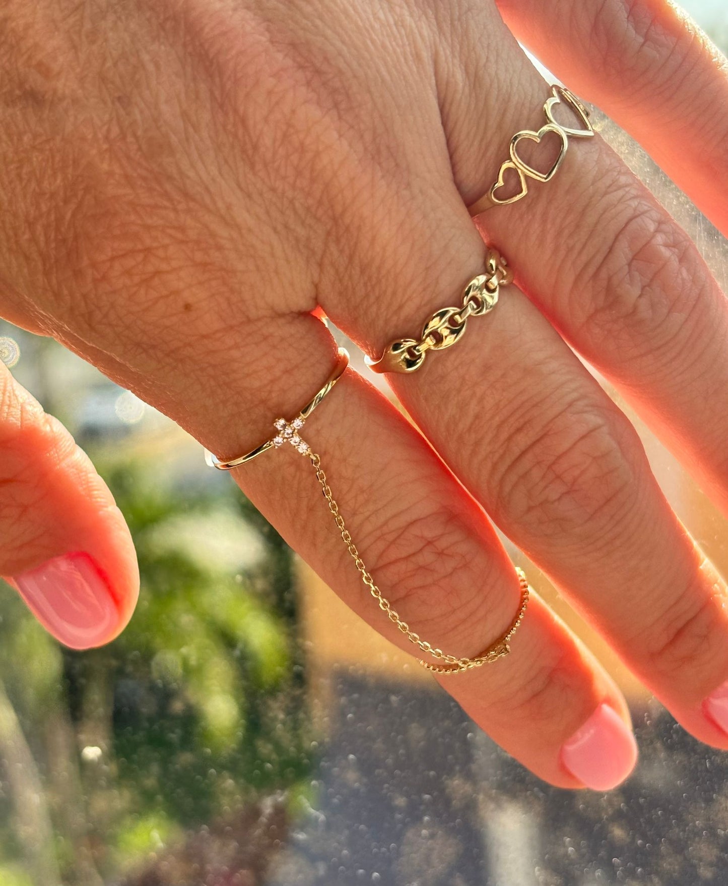 14K Gold Cross Chain Ring