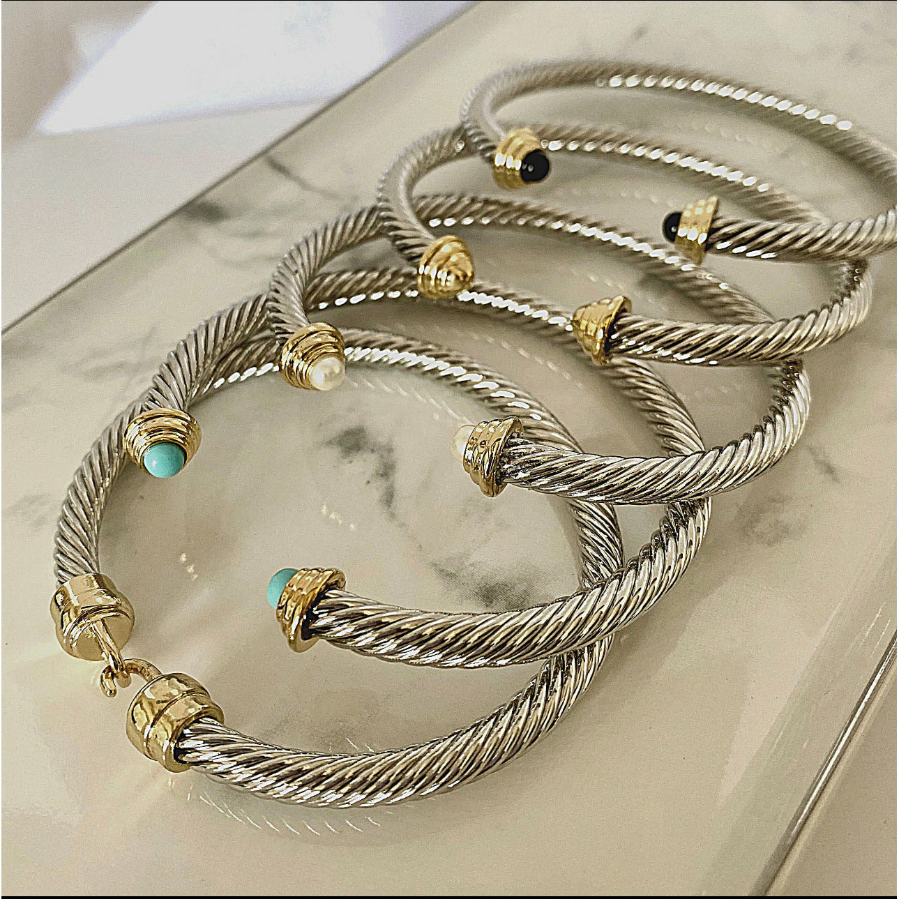 Cable Cuff Bracelet Stack